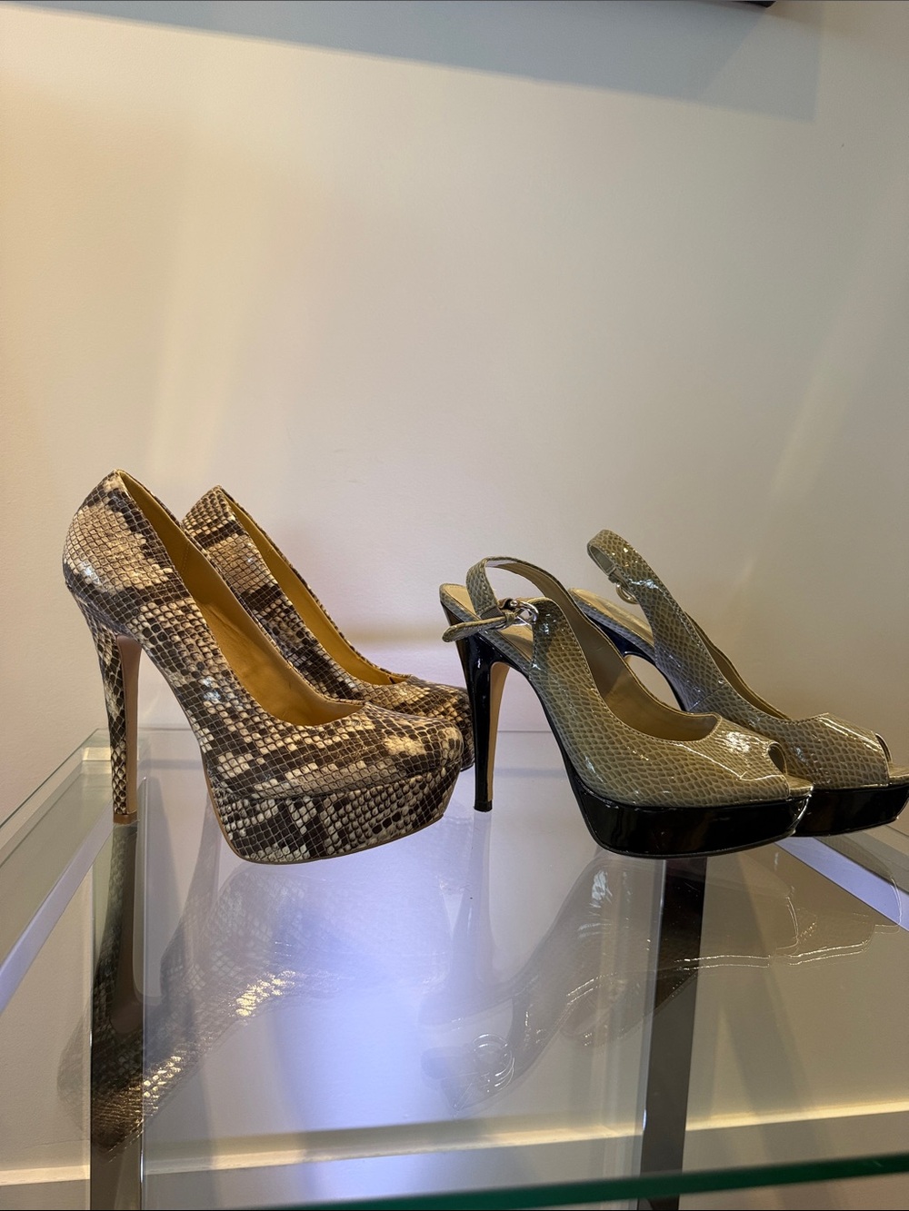 le chateau Snake-Print Platform Pumps in Brown and Cream